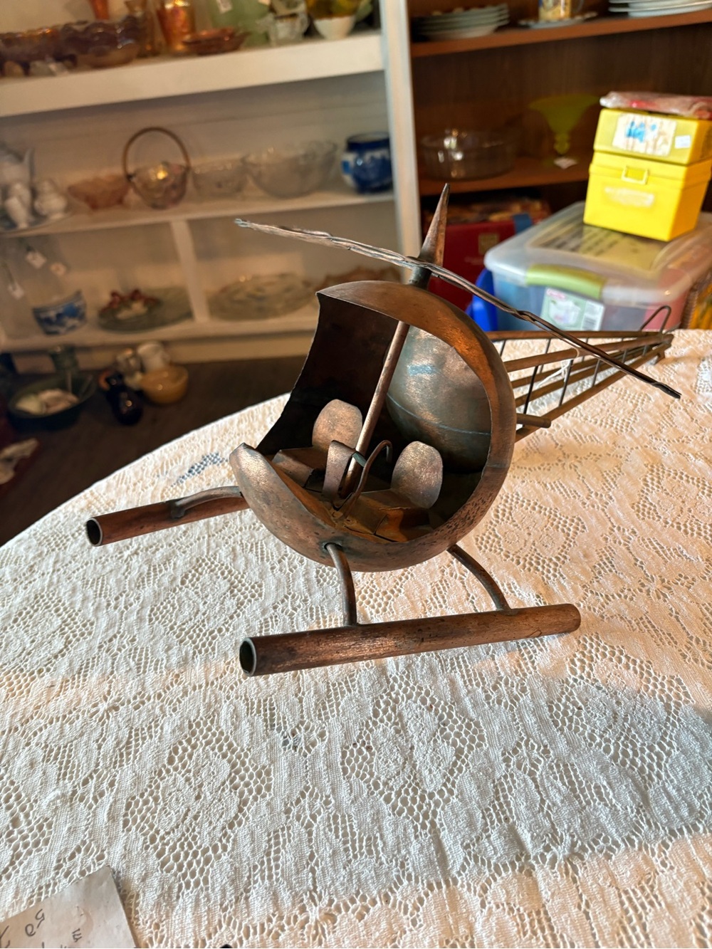 Handcrafted Metal Helicopter Accent - Brown Rustic Finish